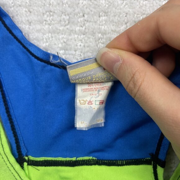 VTG Ocean Pacific OP Running Tech Tank Top Neon Green / Blue Canada Made Read - Picture 7 of 10